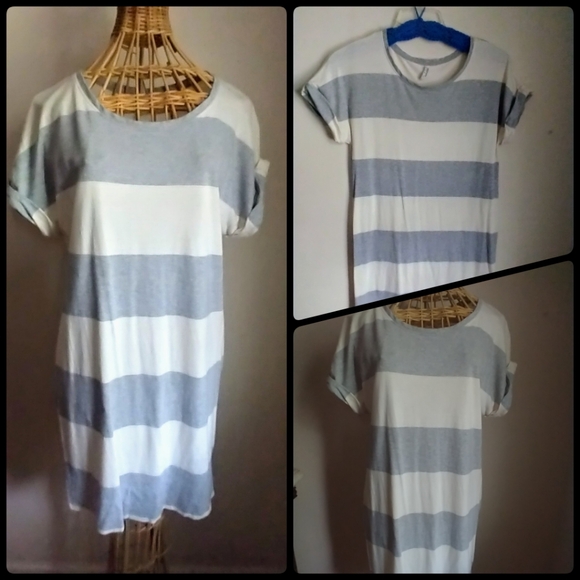 Striped Gray and White T-Shirt Dress - Picture 2 of 9